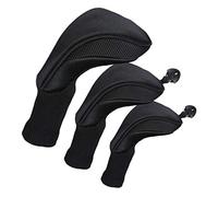 Golf Driver Headcover 3pcs Set, Compatible with 400cc Woods, Long Neck Protection, Cotton Blend- Negro
