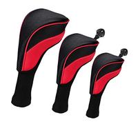 Golf Driver Headcover 3pcs Set, Compatible with 400cc Woods, Long Neck Protection, Cotton Blend- Rojo
