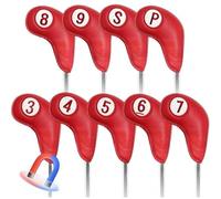 Golf Iron Head Cover Club 9 pcs, DiseñO de Cierre MagnéTico Heads Protector Wedge Headcovers, DiseñO con NúMero de Palo Se Adapta a La Mayoría de Los Palos,Red