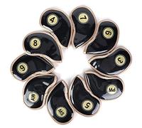 Golf Iron Head Covers 10Pcs Set Waterproof PU Material Protective Sleeves with Number Labels for Right Left Hand Golfers Black Color Soft Lightweight Durable Club Protection