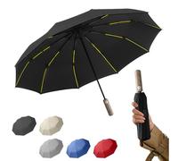Golf Paraguas Plegable de Viaje con Mango con Imitación de Vetas de Madera/Ensanchar la Correa de Velcro/Protección UV/UPF 50+/ Apertura/Cierre Automático/10 Varillas / Portátil / Lluvia/Sol / Hombre