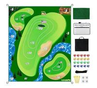 Golf Practice Mat - Double Sided Replaceable Training Equipment For Sports | Adult Size Adhesive Mat with 20 Built In Balls | For Indoor Outdoor Home Backyard Range Office Lawn Garage Courtyard