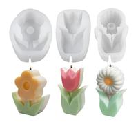 Golgner 3 pcs moldes para velas de tulipán, moldes de silicona 3D, moldes de silicona para tulipanes, moldes para velas de flores, para fundir velas, yeso aromático, jabones, manualidades de resina