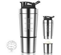 Golgner Batidor de proteínas de acero inoxidable, batidor de proteínas, batidor de proteínas Fitness de 600 ml, con báscula, para batidos de proteínas, dietéticos y fitness (plata)