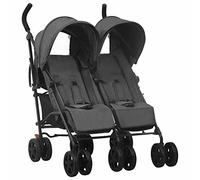 Goliraya Carrito para Gemelos Silla de Paseo Gemelar Cochecito Doble Reclinable y Plegable Sillita Doble Cochecito Hermanos para Bebé Niño de Acero Gris Antracita