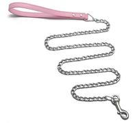 Goliton® Correa de Cadena para Perro de tamaño Mediano y pequeño con Mango de Piel sintética (Rosa)