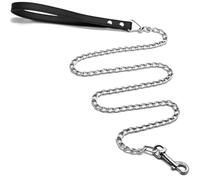 Goliton tamaño Mediano tamaño pequeño Mascota Perro Cadena Correa Plomo con Piel sintética Mango (Negro)