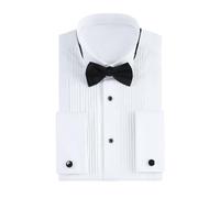 Gollnwe Camisa de Esmoquin para Hombre, Cuello de ala, puños franceses con Gemelos y Pajarita