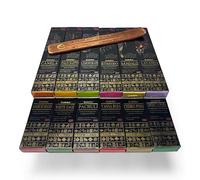 Goloka Colección Premium de Inciensos Organicos 12 Fragancias Tradicionales, Palo Santo, Sándalo, Lavanda, Romero, Set de Varillas Artesanales para Meditación y Aromaterapia, Negro y Dorado, 200g