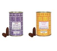 Goloka Nag Champa y Lavanda Conos de reflujo de incienso latas.2 latas, cada lata contiene 18 conos.