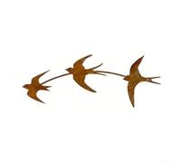 Golondrina de metal oxidado para decoración de pared al aire libre, acabado de pátina de hierro, adorno vintage para jardín, patio, porche, valla rústica, juego de 3 (M)