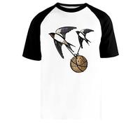 Golondrina Europea o Africana Camiseta Beisbol Blanca Unisex Manga Corta Negra