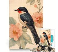 Golondrina y Flores - Rompecabezas Art Nouveau de 1000 Piezas para Adultos Juguete para ejercitar la Mente Momento de Paz Obra de Arte Coleccionable de Corte nítido 38x26cm