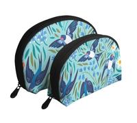 Golondrinas Voladoras Flores De Primavera, Bolsa de Maquillaje de Concha, Monedero pequeño para Mujer, Bolsa de artículos de tocador, Bolsa de cosméticos, 2 Piezas