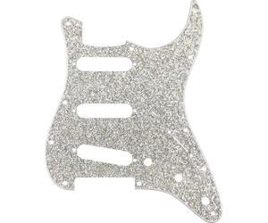 Golpeador híbrido de vidrio/purpurina Stratocaster S/S/S, plateado brillante