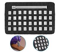 GOLRISEN 36 Piezas Sellos para Cuero de Letras y Números, Herramientas Estampadas, Sello de Acero para Cuero de 6,5 mm con Mango Troquel de Golpe para Grabar Cuero para Hacer Manualidades