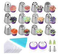 GOLRISEN Juego de 27 boquillas de manga pastelera de acero inoxidable de silicona, boquillas de acero inoxidable con acoplamiento, accesorios para hornear, decoración de tartas, utensilios para