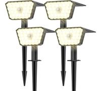 GOLUMUP Luces Solares LED Exterior con Sensor de Movimiento, 4 Modos de Trabajo, IP67, Instalación en Pared o Suelo Foco Solar Exterior para Jardín, Patio y Garaje - 4 Piezas (Blanco Cálido)