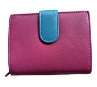 Golunski Cartera de piel con bloqueo RFID, diseño compacto de tres pliegues, rojo y azul marino, 11 x 9 x 3 cm, Pink, compact, Trifold