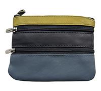 Golunski Monedero de cuero suave con 3 cremalleras para tarjetas de crédito, Azul y mostaza, S, Bolsa para monedas