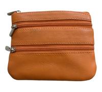 Golunski Monedero de cuero suave con 3 cremalleras para tarjetas de crédito, Orange, Bolsa para monedas