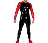 Goma 100% Club Latex Catsuit Cosplay Rojo Negro Race Suit Body 0.4mm-Negro,Negro,S