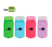 Goma de borrar liderpapel rectangular con protector plastico sacapuntas 2 usos y cepillo colores surtidos