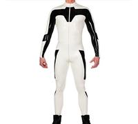 Goma de látex Gummmi Blanco y Negro Patchwork Jumpsuit Racing Suit Role Play Party 0.4mm XS-XXL Mano Personalizada, XXL