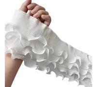 Goma Elastica 11CM Wide Four Layers Chiffon 3d Pleated Fabric Ribbon Embroidery Elastic Lace Fringe Ruffle Trim Dress Guipure DIY Sewing Decor(WHITE)