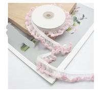 Goma Elastica 2/10meter Elastic Ruffle Lace Ribbon Sheer Chiffon Trim Fabric For DIY Apparel Sewing Handmade Accessories 2cm(Type A Pink,2yard)