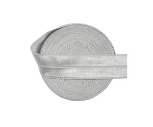 Goma Elastica 20mm Shiny Fold Over Elastic Spandex Satin Band Hair Tie Headband Dress Sewing Lace Trim(Light Silver,31 Yards)