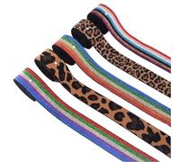 Goma Elastica Nylon Spandex Elastic Webbing Band,Leopard Print & Colored Stripes,Sewing Material,DIY Handmade Strap,Headband Accessory(TLD04-5pieces,2yards)
