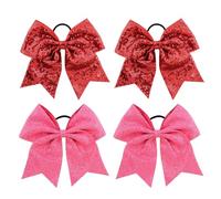 Goma para el pelo tipo diadema, 4 Uds. 6,7 pulgadas lazos de alegría con purpurina roja y rosa soportes elásticos for cola caballo for porristas