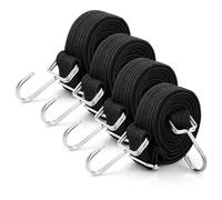 Goma tensora Ajustable con Ganchos, 4 Unidades de 2 m de Largo, Correa de sujeción Plana con Ganchos de Metal, Cuerdas de Goma extrafuertes, Tensor de Equipaje, Motocicleta, Color Negro