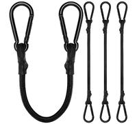 Goma tensora con mosquetón, expansor con mosquetón, 50 cm, tensor de equipaje negro, juego de 4 unidades, 100% látex para toldos, lonas, jardín, bicicleta, coche, carga
