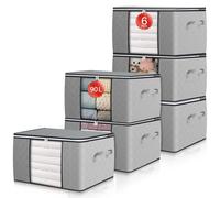 GoMaihe 6 Piezas 90L Cajas Almacenaje Ropa, Bolsa Almacenaje ropa, Organizador Armario Plegable, Cajas Mudanza, Cajas Almacenaje, Bolsas para Guardar Ropa, Mantas, Edredones, Gris