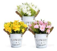 GoMaihe Pequeña Margarita Artificiales Decoración Jarrones, Flores Artificiales Decorativas Maceta 3Pcs, Plantas Artificiales Adecuado para El Hogar Oficina Decoración Jardín Baño Cocina Balcón