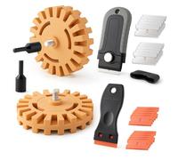 Gomake Kit de herramientas para quitar calcomanías con adaptador de taladro, herramienta de extracción de calcomanías de vinilo con raspador de hoja de afeitar para quitar rayas, calcomanías,