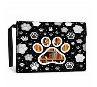 GOMAKERER 1 funda impermeable para los amantes de los libros, protector de libros de tela lavable con estampado de huellas de patas, bolsillo frontal y botón a presión para regalo de lector de libros