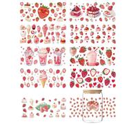 GOMAKERER 10 hojas de fresa UV DTF para tazas de vidrio de 16 OZ pastel de helado calcomanías de transferencia de frutas calcomanías para botellas DIY bebidas mermelada pastel contenedores mujeres