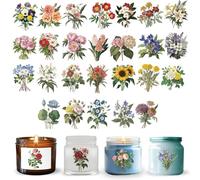 GOMAKERER 10 hojas de pegatinas de transferencia UV DTF para embalaje de taza ramo de flores botánicas pegatinas de frotamiento impermeables para botellas de bricolaje mermelada de bebida