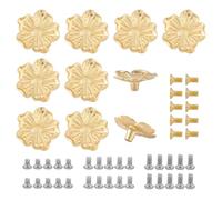 GOMAKERER 10 juegos de pomos dorados para gabinete, diseño de flores 3D, manijas de cajón con tornillos para armarios, armarios, cajones de tocador
