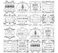 GOMAKERER 12 hojas de 12 estilos de transferencia para frotar, 14 x 14 cm, color negro, palabra vintage, letras cálidas, calcomanías de transferencia para ventanas, muebles, manualidades
