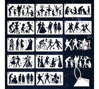GOMAKERER 12 hojas de plantillas de silueta humana para pintar, 12 estilos, plantillas de dibujo de persona bailando, plantillas de plástico para pintar en pared, madera, decoración del hogar, 240 x
