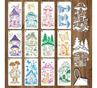 GOMAKERER 12 hojas de setas para pintar plantillas reutilizables de PET con motivos naturales de mariposas para pintar paredes madera y decorar tu hogar