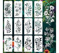 GOMAKERER 12 plantillas de flores silvestres para pintar, 12 estilos de plantas y vides, plantillas de pintura de hojas de flores reutilizables para dibujar en pared, madera, decoración del hogar