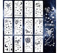 GOMAKERER - 12 plantillas decorativas de estrella y luna para pintura, 12 estilos reutilizables, constelación del zodiaco - estrellas y lunas plantillas de pintura para muebles y artes
