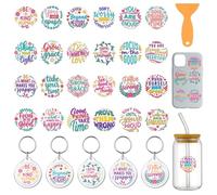 GOMAKERER 120 láminas inspiradoras UV DTF para vasos, 10 hojas circulares para copas con palabras motivadoras, resistentes al agua, para frotar, pegatinas de transferencia para vasos de cristal