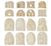 GOMAKERER 128 piezas de casa de hadas en miniatura de madera, puerta de jardín sin terminar, manualidades para el hogar, oficina, boda, fiesta, accesorios de decoración (bisque)