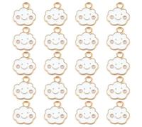 GOMAKERER 150 dijes de nube de aleación, dijes esmaltados de cara sonriente feliz, bonitos dijes de nube con tema meteorológico, dijes planos blancos para collares, pulseras, fabricación de joyas,